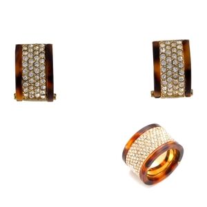 Michael Kors Gold-Tone Tortoise Pave Crystal Barrel Ring and Huggie Earrings Set